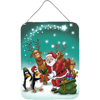 "Caroline's Treasures Santa Claus Christmas with the penguins Wall or Door Hanging Prints APH3872DS1216, 16HX12W, Multicolor"