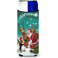"Caroline's Treasures Santa Claus Christmas with The Penguins Michelob Ultra Koozies for Slim Cans, Multicolor"