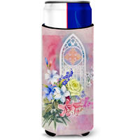 "Caroline's Treasures Church Window & Flowers Michelob Ultra Hugger For Slim Cans, Multicolor"