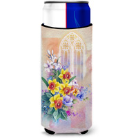 "Caroline's Treasures Church Window & Daffodils Michelob Ultra Hugger For Slim Cans, Multicolor"