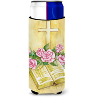 "Caroline's Treasures Easter Cross and Bible with Roses Michelob Ultra Koozies for Slim Cans, Multicolor"