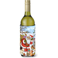 "Caroline's Treasures Christmas Santa Forest Friends Wine Bottle Koozie Hugger, 750ml, Multicolor"