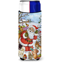 "Caroline's Treasures Christmas Santa forest Friends Michelob Ultra Koozies for Slim Cans, Multicolor"