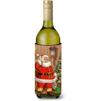 "Caroline's Treasures Christmas Santa by The Tree Wine Bottle Koozie Hugger, 750ml, Multicolor"