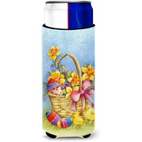 "Caroline's Treasures Easter basket with Flowers Michelob Ultra Hugger For Slim Cans, Multicolor"