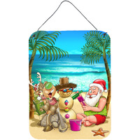 "Caroline's Treasures Beach Christmas Santa Claus and Sandman Wall or Door Hanging Prints APH5148DS1216, 16HX12W, Multicolor"