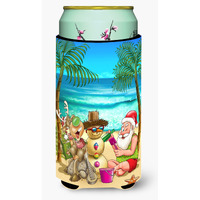 "Caroline's Treasures Beach Christmas Santa Claus and Sandman Tall Boy Koozie Hugger, Multicolor"