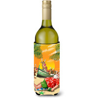 "Caroline's Treasures Beach Christmas Santa Claus Napping Wine Bottle Koozie Hugger, 750ml, Multicolor"