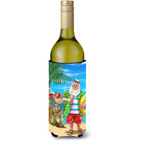 "Caroline's Treasures Beach Christmas Santa Claus Swimming Wine Bottle Koozie Hugger, 750ml, Multicolor"