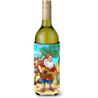 "Caroline's Treasures Beach Christmas Santa Claus Island Time Wine Bottle Koozie Hugger, 750ml, Multicolor"