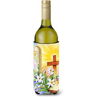 "Caroline's Treasures Easter Cross and Bible In Stain Glass Window Wine Bottle Koozie Hugger, 750ml, Multicolor"