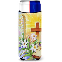 "Caroline's Treasures Easter Cross and Bible in Stain Glass Window Michelob Ultra Koozies for slim cans, Multicolor"