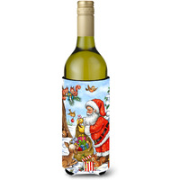 "Caroline's Treasures Christmas Santa Claus Handing Out Presents Wine Bottle Koozie Hugger, 750ml, Multicolor"