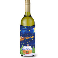"Caroline's Treasures Christmas Santa Claus Across The Sky Wine Bottle Koozie Hugger, 750ml, Multicolor"