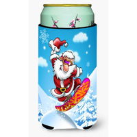 "Caroline's Treasures Christmas Santa Claus Snowboarding Tall Boy Koozie Hugger, Multicolor"