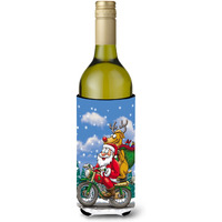 "Caroline's Treasures Christmas Santa Claus on A Motorcycle Wine Bottle Koozie Hugger, 750ml, Multicolor"