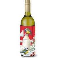 "Caroline's Treasures Eurasian Blue Tits Birds and Milk Bottles Wine Bottle Koozie Hugger, 750 ml, Multicolor"