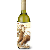 "Caroline's Treasures Otters and Gladon Irises Wine Bottle Koozie Hugger, 750 ml, Multicolor"