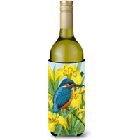 "Caroline's Treasures Kingfisher In Yellow Irises Wine Bottle Koozie Hugger, 750 ml, Multicolor"