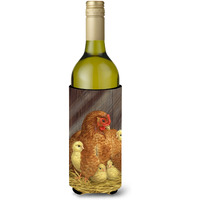 "Caroline's Treasures My Little Chickadees with Hen Chicken Wine Bottle Koozie Hugger, 750 ml, Multicolor"