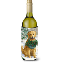 "Caroline's Treasures Yellow Labrador and Holly Wine Bottle Koozie Hugger, 750 ml, Multicolor"