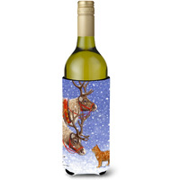 "Caroline's Treasures Reindeers and Cat Wine Bottle Koozie Hugger, 750 ml, Multicolor"