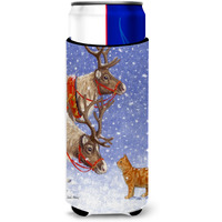 "Caroline's Treasures Reindeers and Cat Michelob Ultra Koozies for Slim Cans, Multicolor"