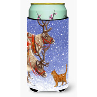 "Caroline's Treasures Reindeers and Cat Tall Boy Koozie Hugger, Multicolor"