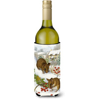 "Caroline's Treasures Wood Mice and Berries Wine Bottle Koozie Hugger, 750 ml, Multicolor"