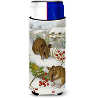 "Caroline's Treasures Wood Mice and Berries Michelob Ultra Koozies for Slim Cans, Multicolor"