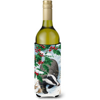 "Caroline's Treasures Badgers with Holly Berries Wine Bottle Koozie Hugger, 750 ml, Multicolor"