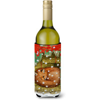 "Caroline's Treasures Fox Sleeping In The Snow Wine Bottle Koozie Hugger, 750 ml, Multicolor"