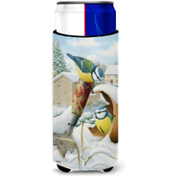 "Caroline's Treasures Eurasian Blue Tits Birds In Flower Pot Michelob Ultra Koozies for Slim Cans, Multicolor"