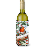 "Caroline's Treasures European Garden Robin Wine Bottle Koozie Hugger, 750 ml, Multicolor"