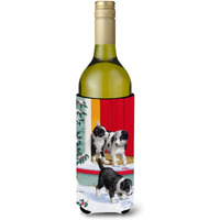 "Caroline's Treasures Christmas Border Collie Pups Wine Bottle Koozie Hugger, 750 ml, Multicolor"
