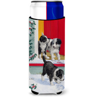 "Caroline's Treasures Christmas Border Collie Pups Michelob Ultra Koozies for Slim Cans, Multicolor"