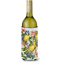 "Caroline's Treasures Eurasian Blue Tits At Feeding Time Wine Bottle Koozie Hugger, 750 ml, Multicolor"