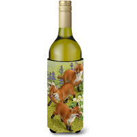 "Caroline's Treasures ASA2083LITERK Fox Cubs Wine Bottle Koozie Hugger, 750 ml, Multicolor"