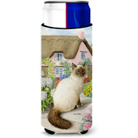 "Caroline's Treasures Birman Cat and Cottage Michelob Ultra Koozies for Slim Cans, Multicolor"