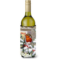 "Caroline's Treasures European Robin At The Window Wine Bottle Koozie Hugger, 750 ml, Multicolor"
