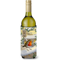 "Caroline's Treasures European Robin Waiting Wine Bottle Koozie Hugger, 750 ml, Multicolor"
