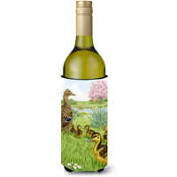 "Caroline's Treasures ASA2105LITERK Female Mallard Duck and Ducklings Wine Bottle Koozie Hugger, 750 ml, Multicolor"
