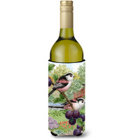 "Caroline's Treasures ASA2115LITERK Long Tailed Tits Wine Bottle Koozie Hugger, 750 ml, Multicolor"