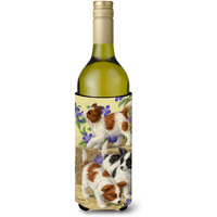 "Caroline's Treasures Papillon Pups Wine Bottle Koozie Hugger, 750 ml, Multicolor"