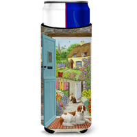 "Caroline's Treasures Welsh Springer Spaniel At The Cottage Door Michelob Ultra Koozies for Slim Cans, Multicolor"