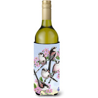 "Caroline's Treasures Party Of 5 Long Tailed Tits Wine Bottle Koozie Hugger, 750 ml, Multicolor"