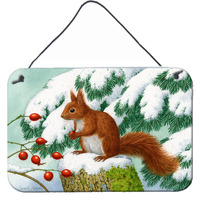 "Caroline's Treasures Winter Red Squirrel Wall or Door Hanging Prints ASA2172DS812, 8HX12W, Multicolor"