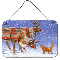 "Caroline's Treasures Reindeer & Cat Wall or Door Hanging Prints ASA2174DS812, 8HX12W, Multicolor"