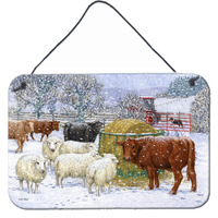 "Caroline's Treasures Cows and Sheep in the Snow Wall or Door Hanging Prints ASA2207DS812, 8HX12W, Multicolor"
