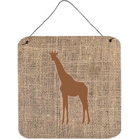 "Caroline's Treasures Giraffe Burlap and Brown Aluminum Metal Wall or Door Hanging Prints, 6 x 6"", Multicolor"